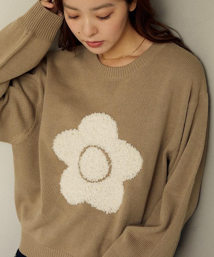 相良花卉圖案藝術提花針織衫