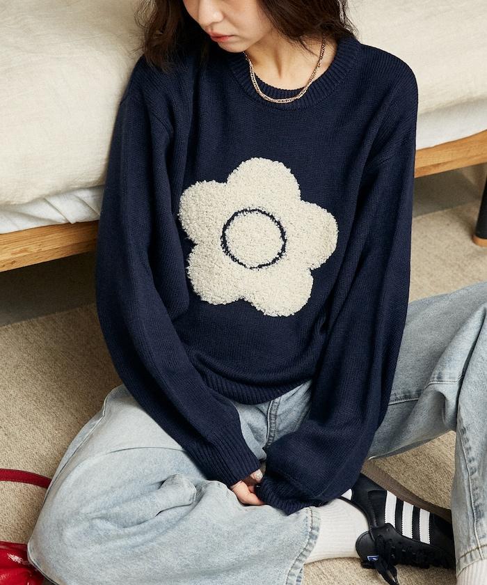 相良花卉圖案藝術提花針織衫