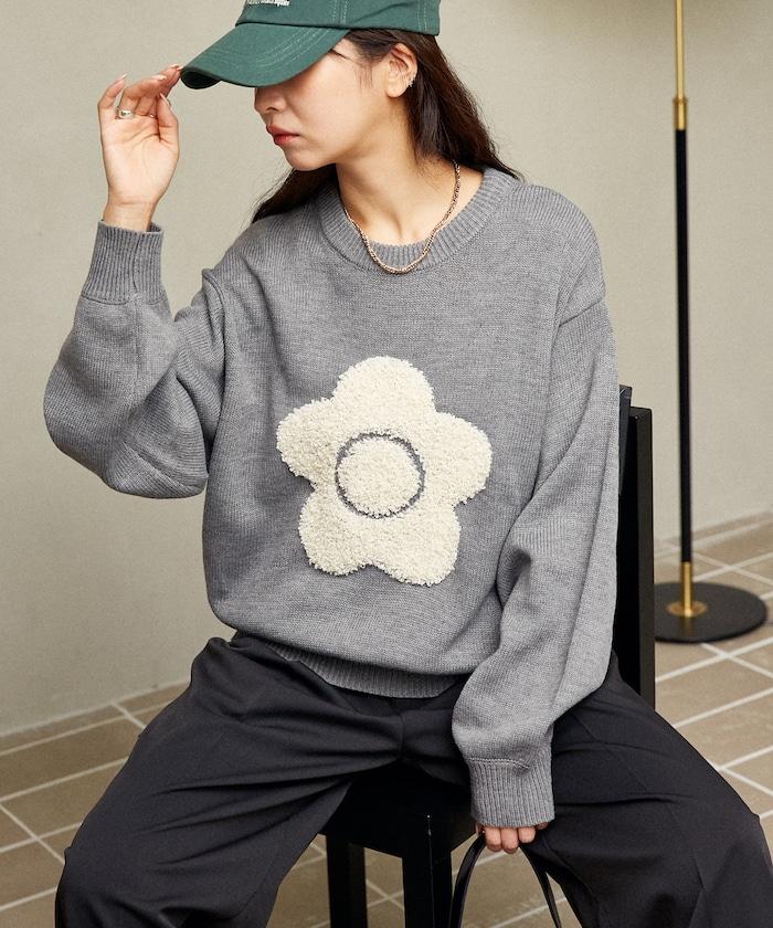 相良花卉圖案藝術提花針織衫