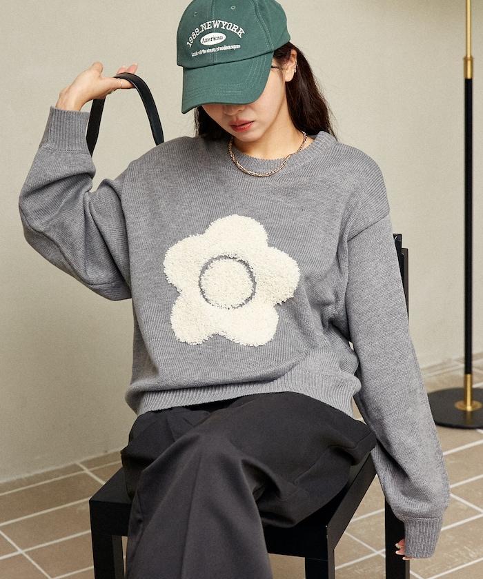 相良花卉圖案藝術提花針織衫
