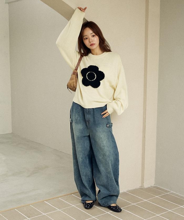 相良花卉圖案藝術提花針織衫