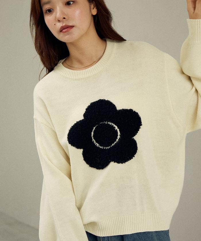 相良花卉圖案藝術提花針織衫