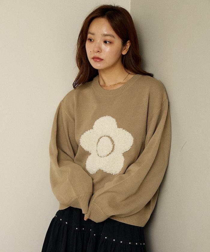 相良花卉圖案藝術提花針織衫