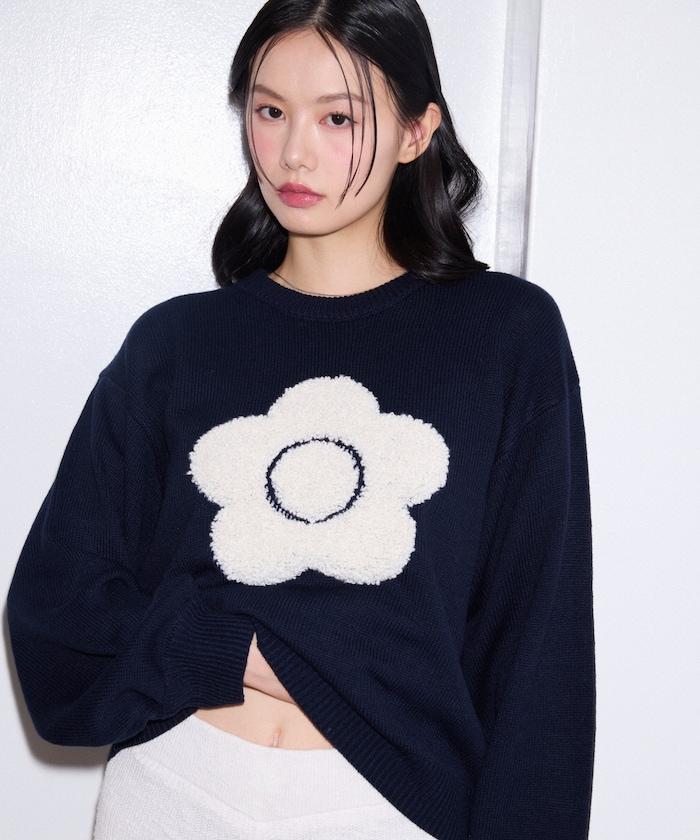 相良花卉圖案藝術提花針織衫