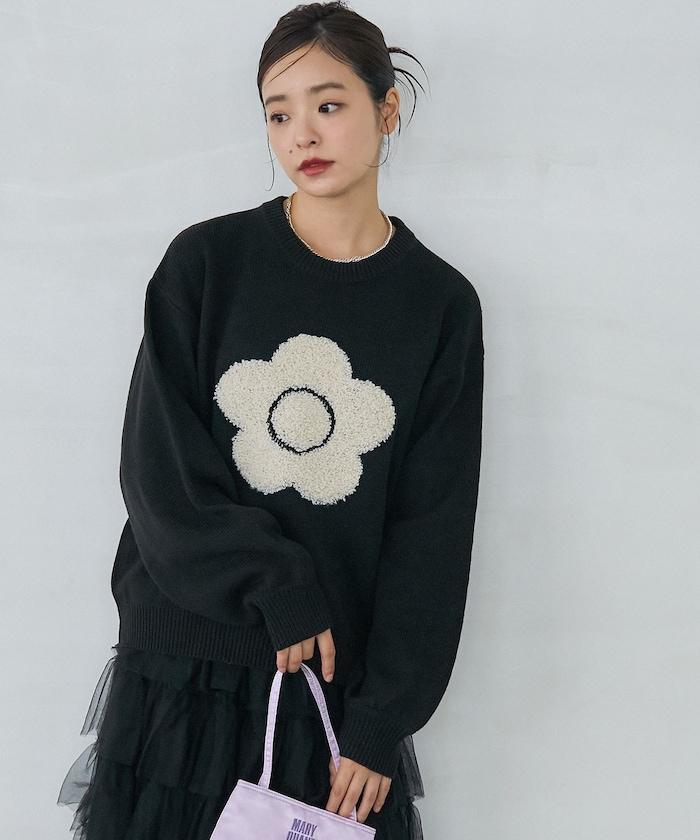 相良花卉圖案藝術提花針織衫