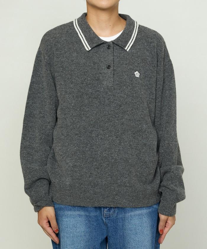 領口線條 單點刺繡 針織POLO衫