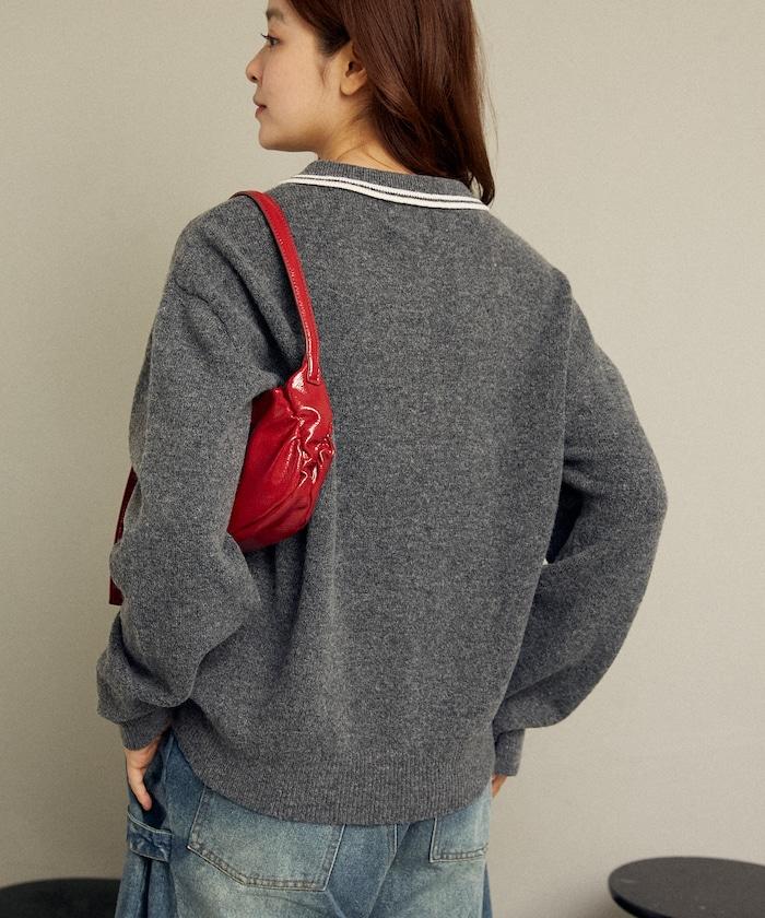 領口線條 單點刺繡 針織POLO衫