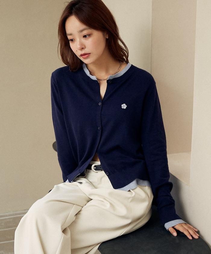 單點刺繡疊穿風針織開衫