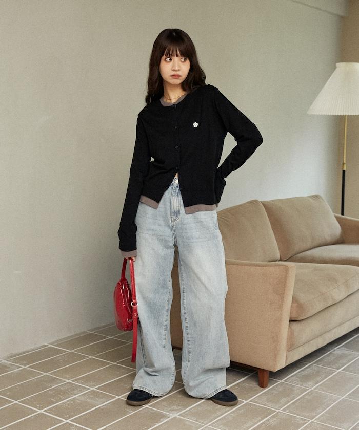 單點刺繡疊穿風針織開衫