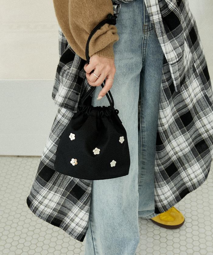 花卉鉚釘尼龍束口包