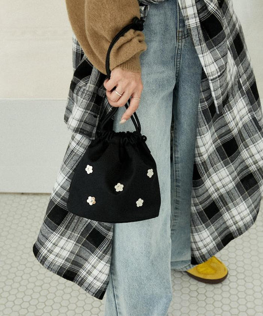 花卉鉚釘尼龍束口包