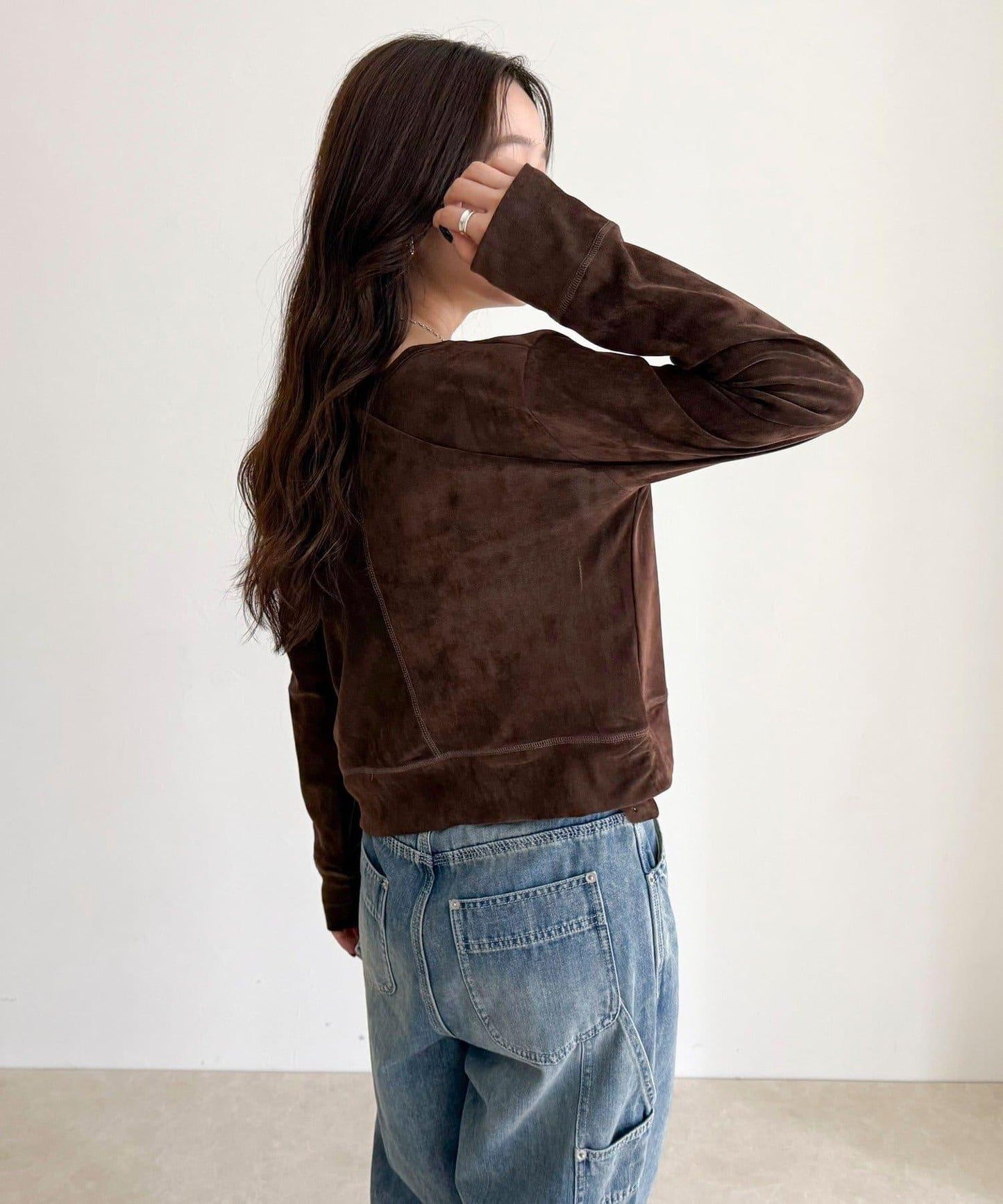 透視植絨短款開衫