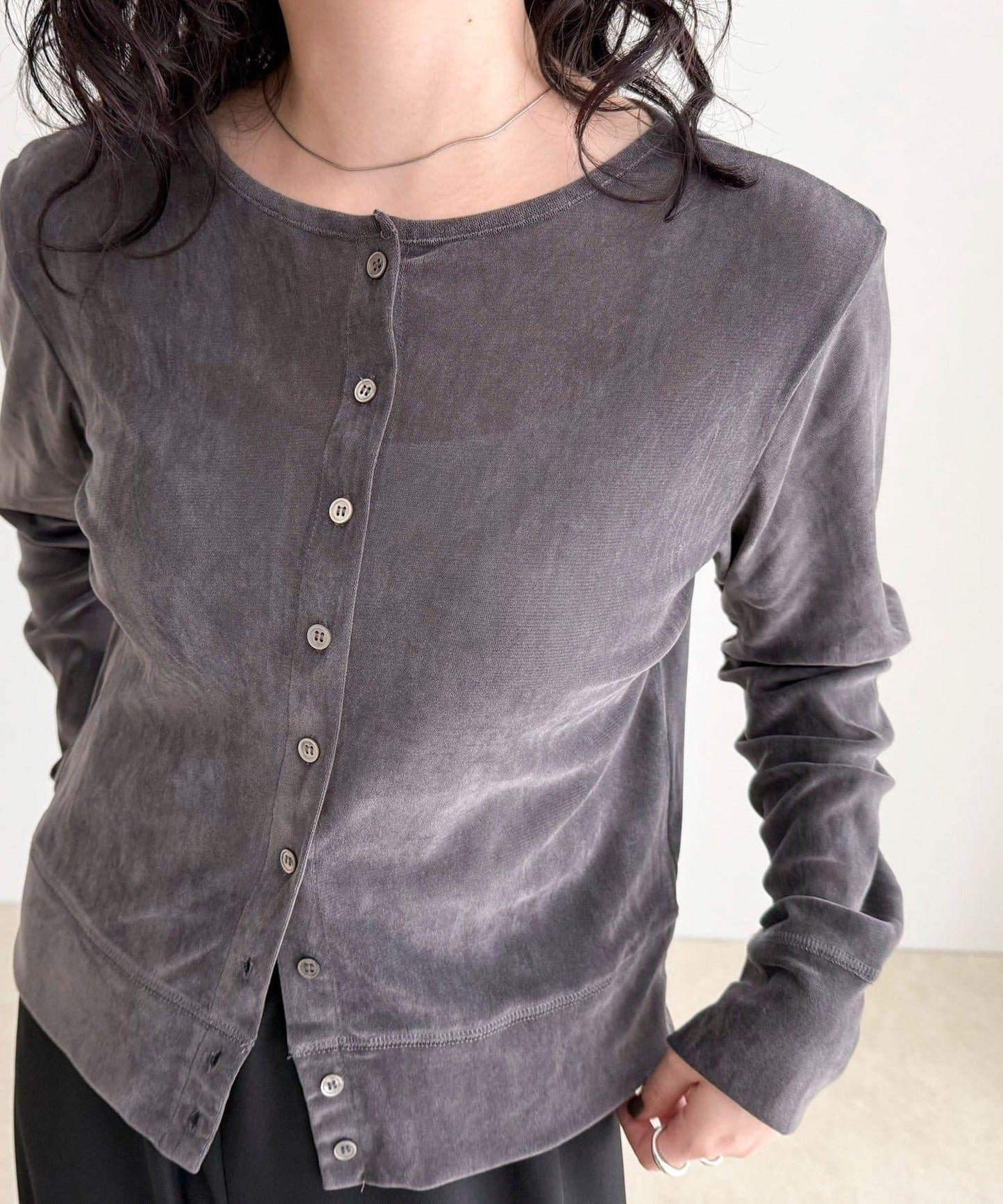 透視植絨短款開衫