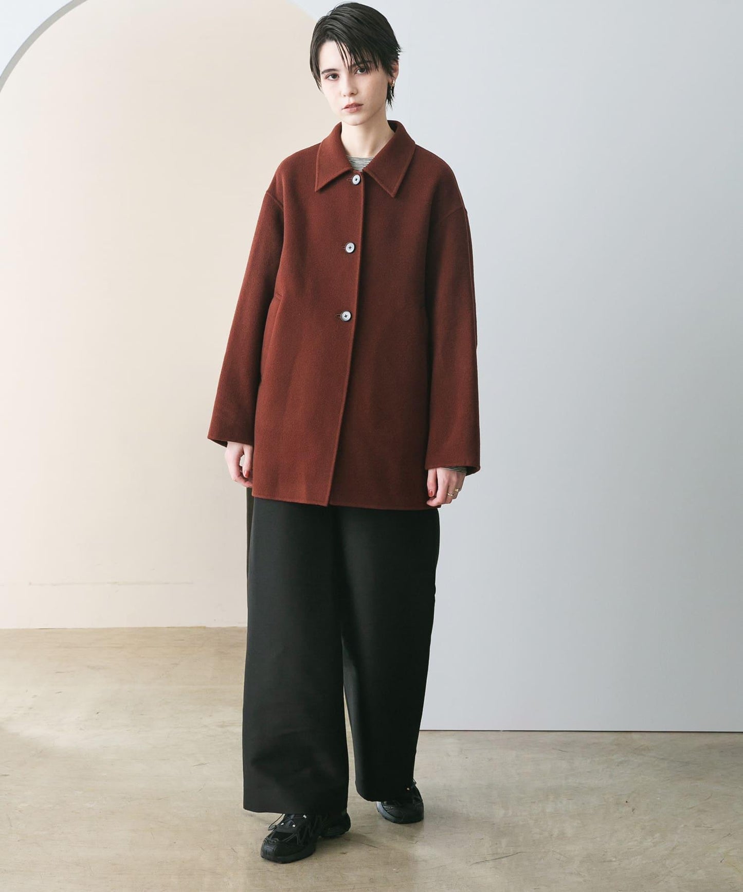 Super140羊毛單面翻領中長大衣