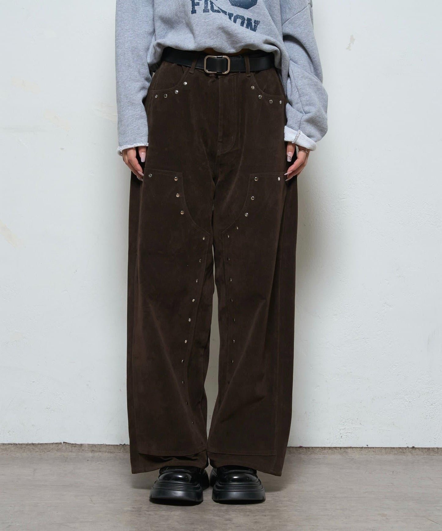 【AW】麂皮雙層膝蓋長褲