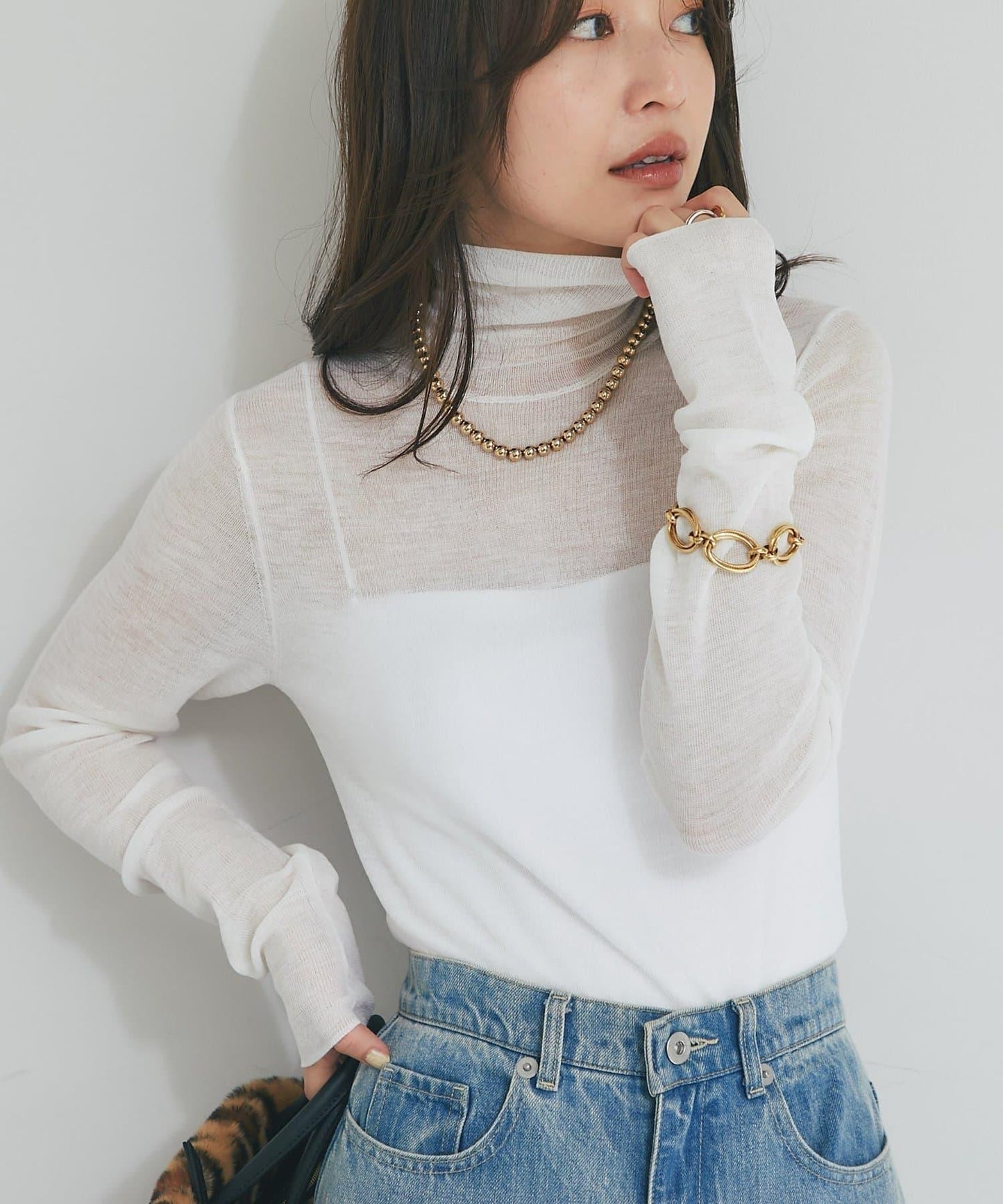 【名品・長季可穿】透視羊毛混紡羅紋高領針織衫