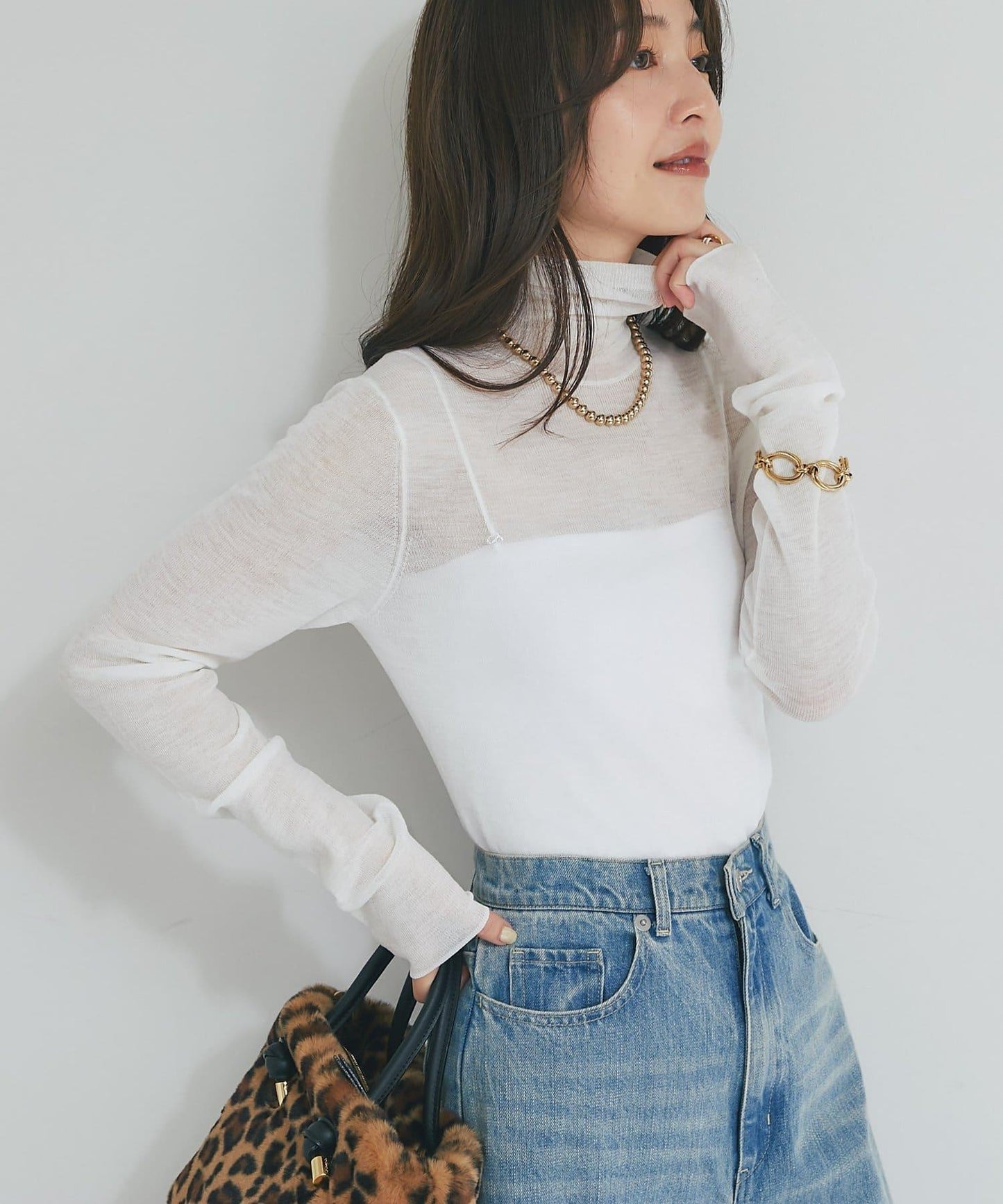 【名品・長季可穿】透視羊毛混紡羅紋高領針織衫