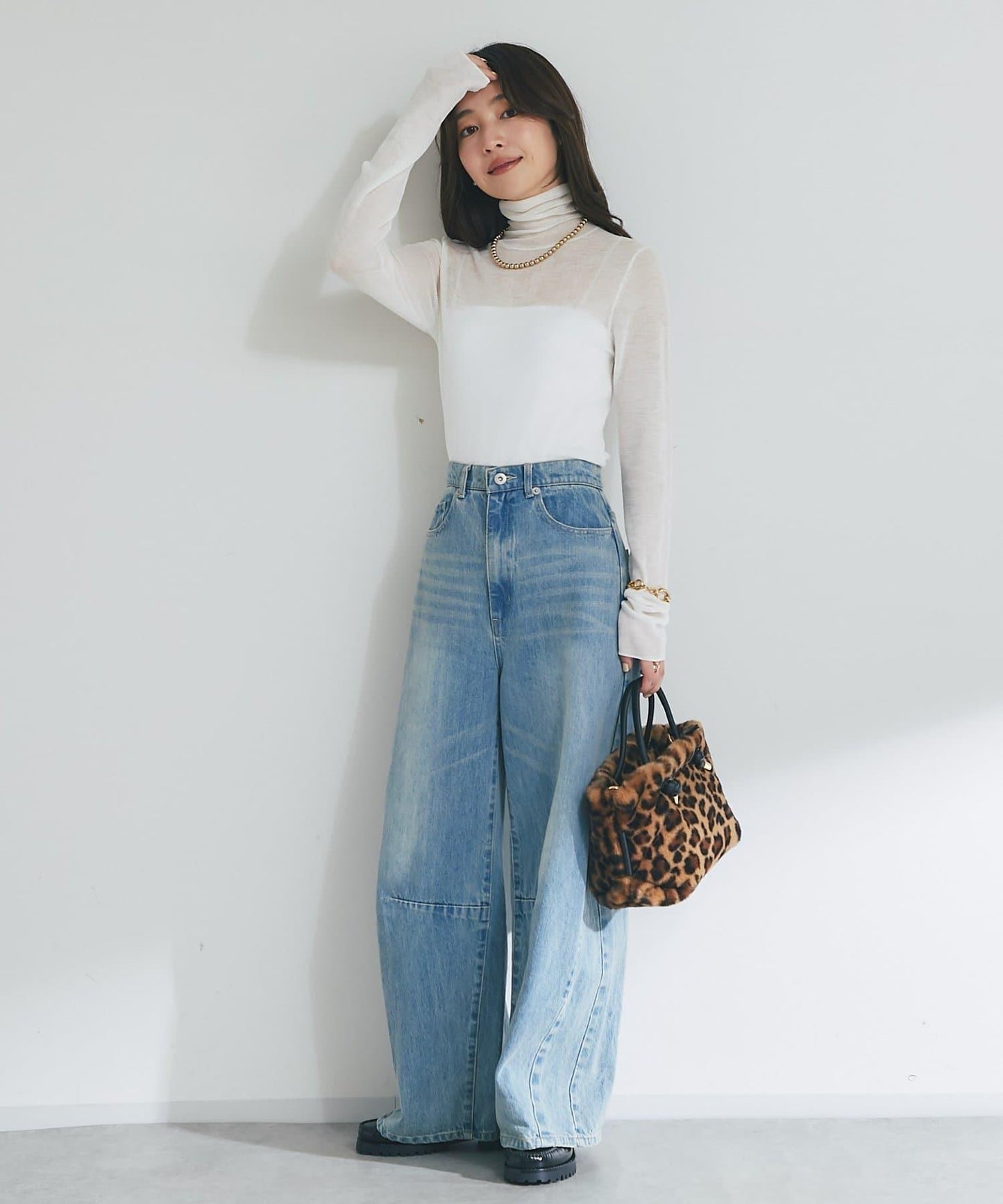 【名品・長季可穿】透視羊毛混紡羅紋高領針織衫