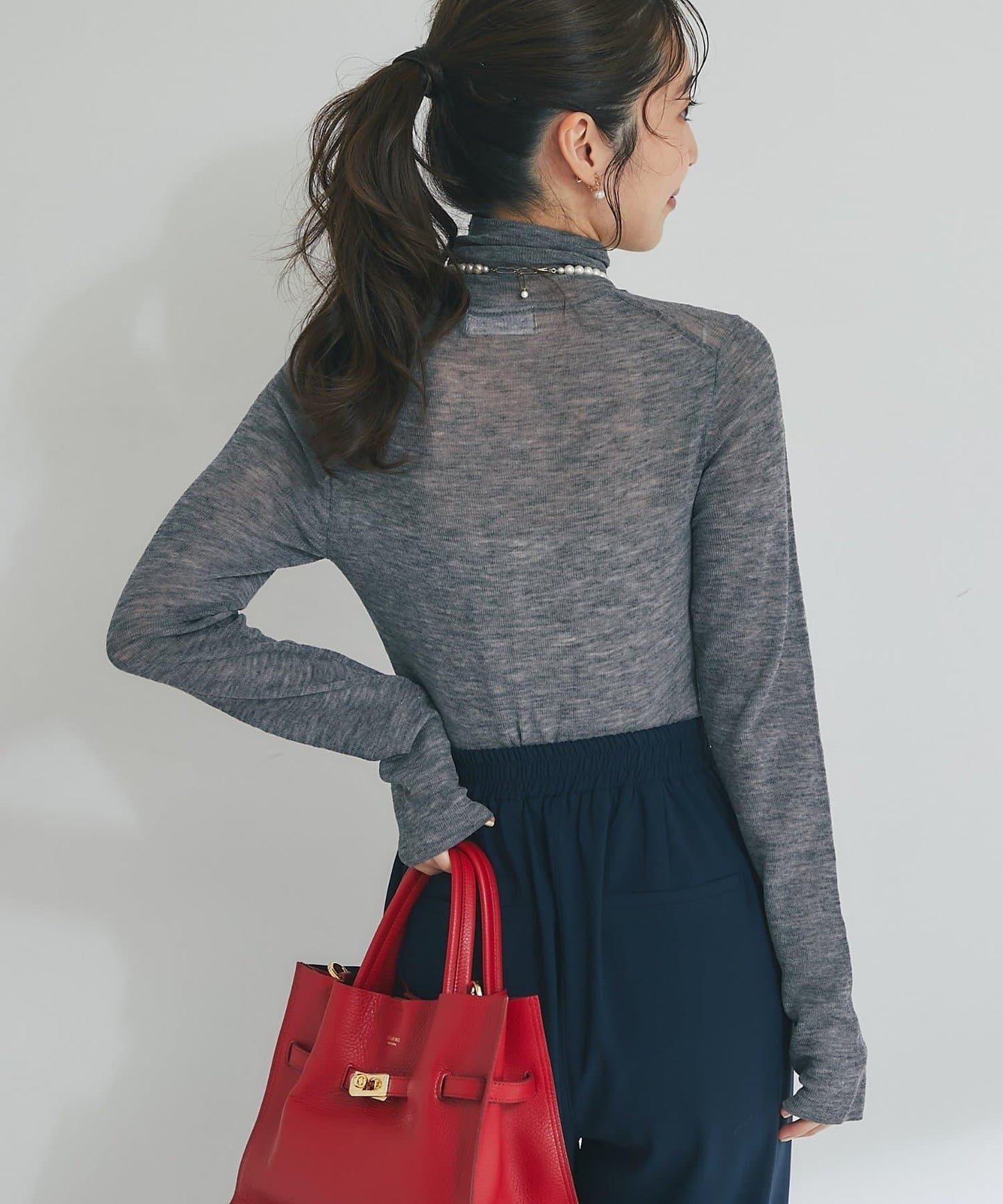 【名品・長季可穿】透視羊毛混紡羅紋高領針織衫