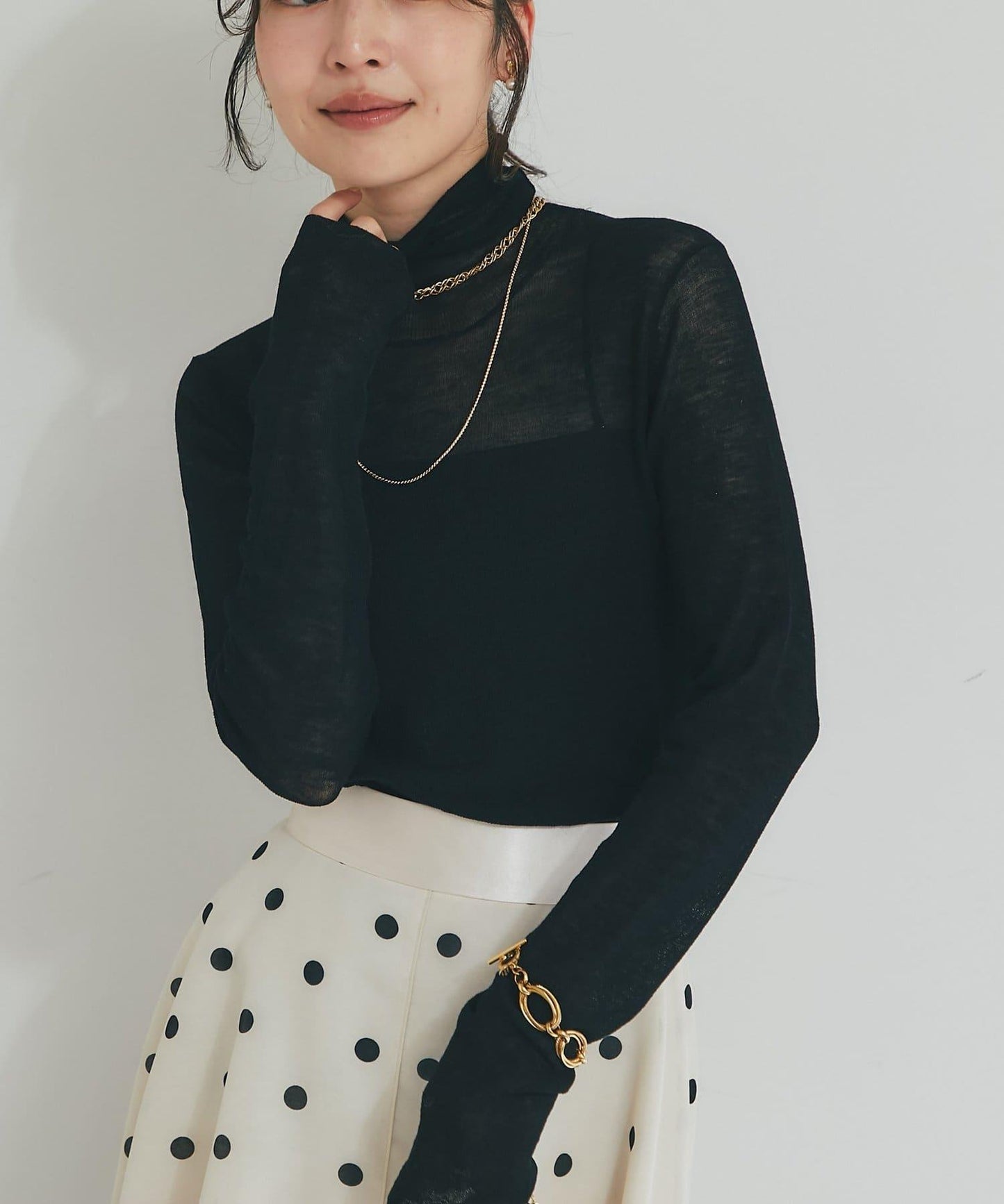 【名品・長季可穿】透視羊毛混紡羅紋高領針織衫