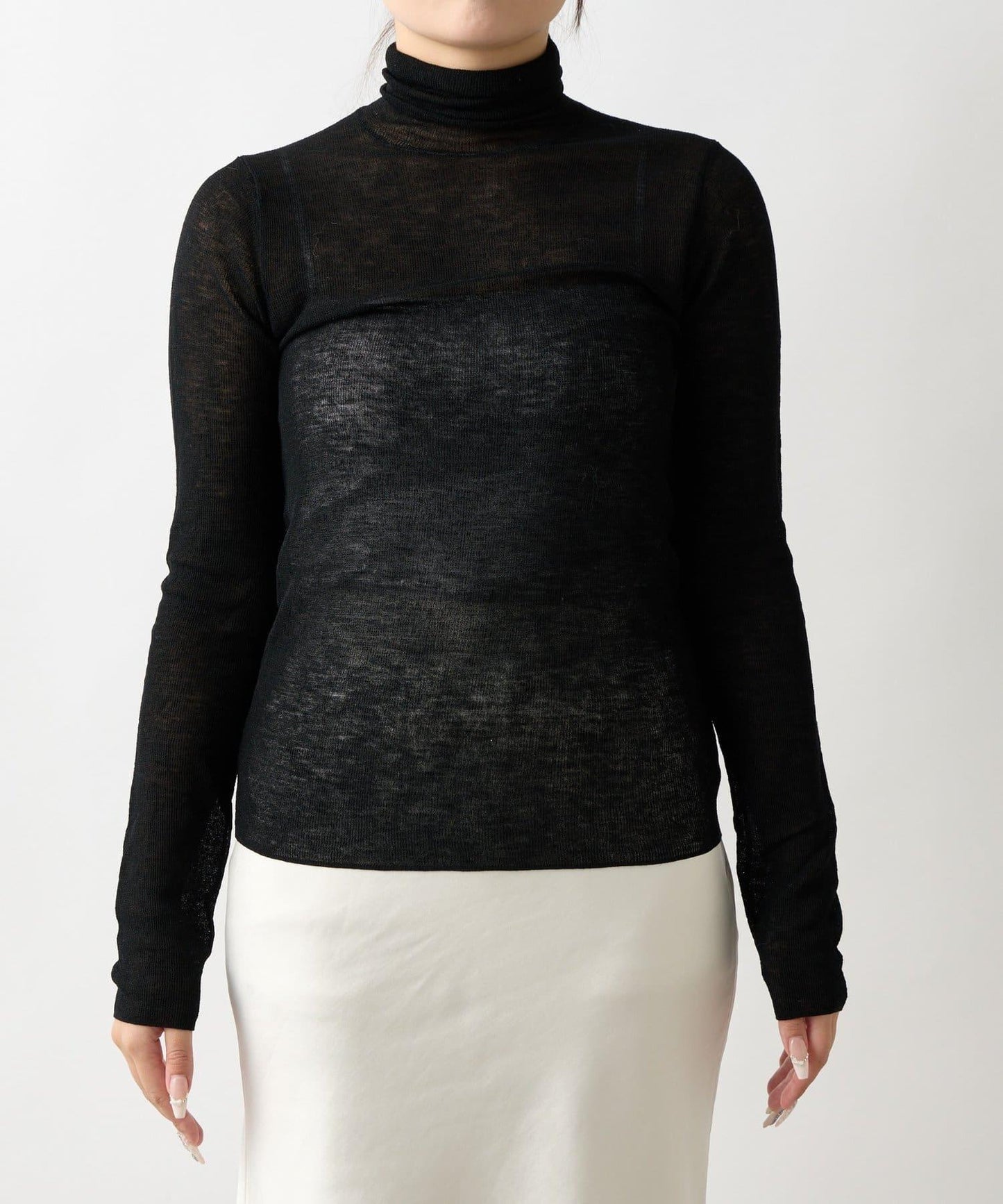 【名品・長季可穿】透視羊毛混紡羅紋高領針織衫