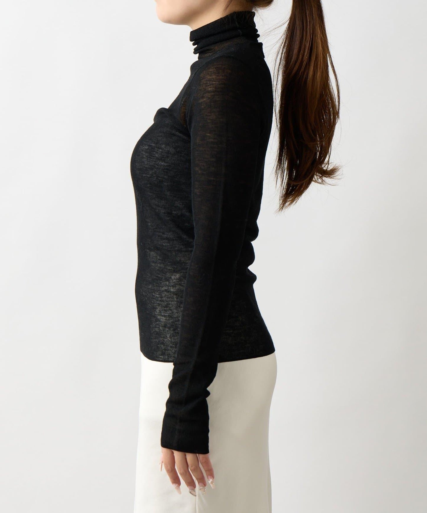 【名品・長季可穿】透視羊毛混紡羅紋高領針織衫