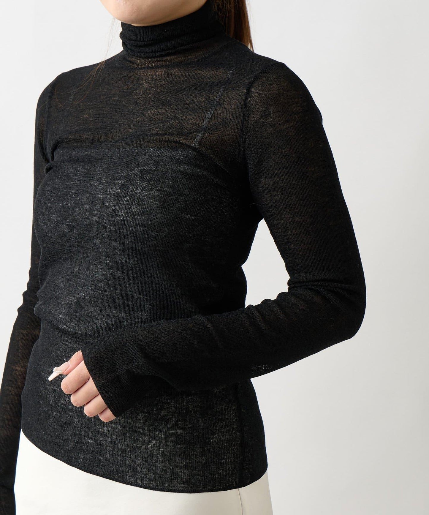 【名品・長季可穿】透視羊毛混紡羅紋高領針織衫