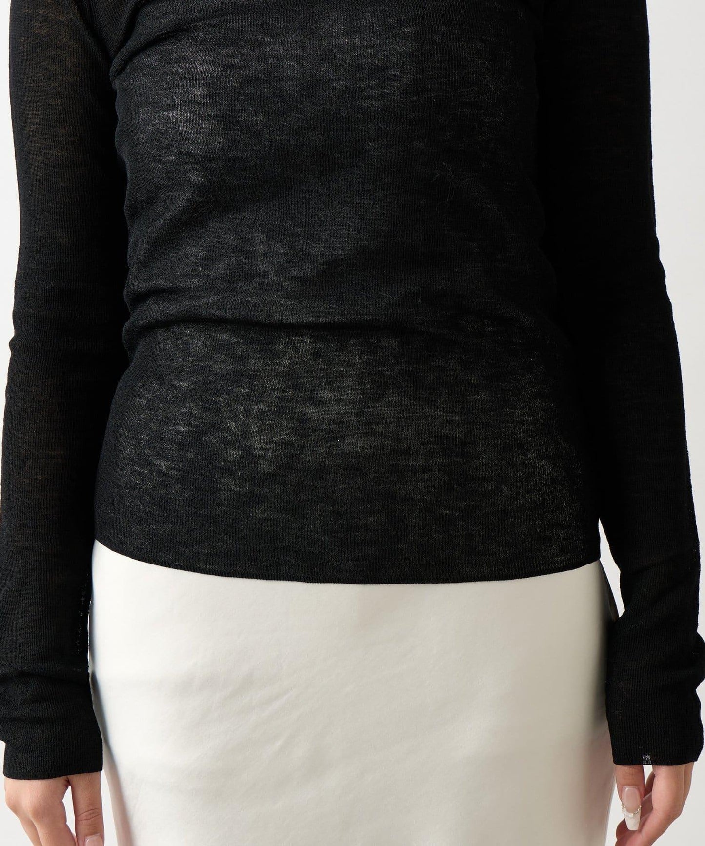 【名品・長季可穿】透視羊毛混紡羅紋高領針織衫