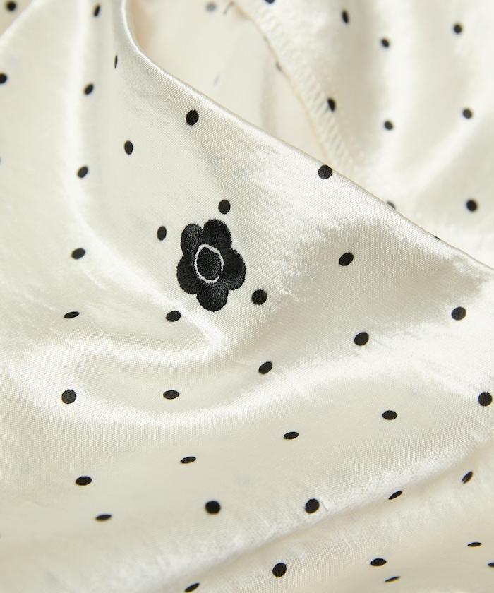 單點刺繡 下襬蕾絲 緞面吊帶連衣裙