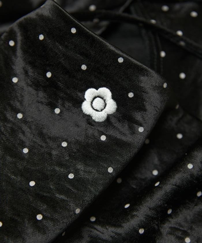 單點刺繡 下襬蕾絲 緞面吊帶連衣裙