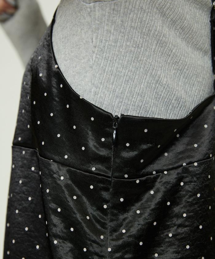 單點刺繡 下襬蕾絲 緞面吊帶連衣裙