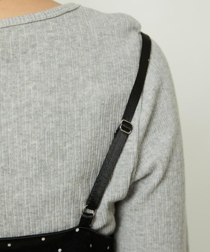 單點刺繡 下襬蕾絲 緞面吊帶連衣裙