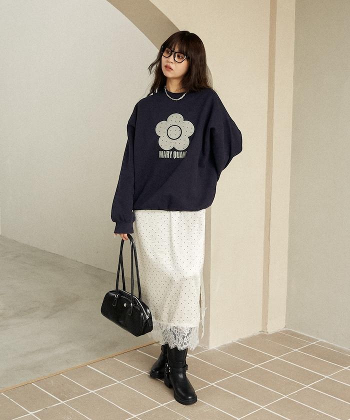 單點刺繡 下襬蕾絲 緞面吊帶連衣裙