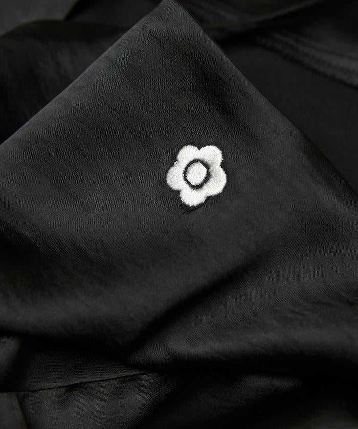 單點刺繡 下襬蕾絲 緞面吊帶連衣裙