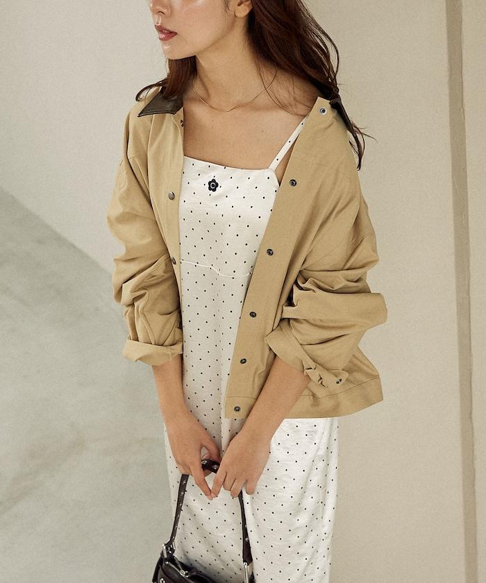 單點刺繡 下襬蕾絲 緞面吊帶連衣裙