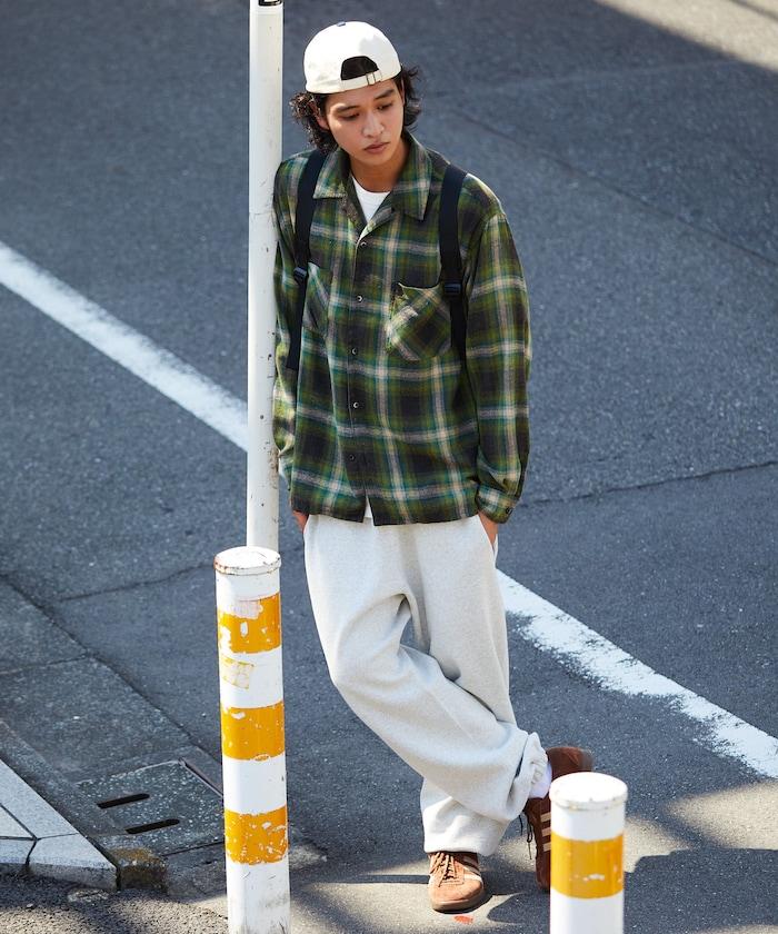 漂白工藝開領格子長袖襯衫