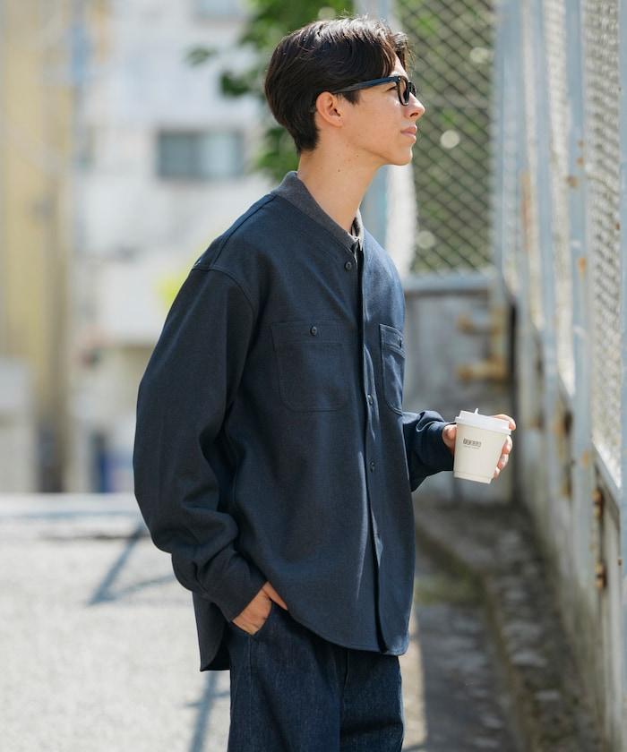 LANATEC WOOLY 寬鬆無領襯衫