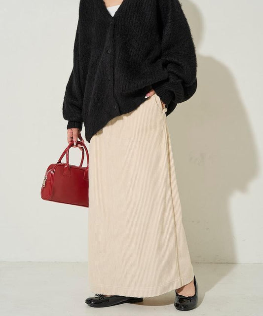 燈芯絨開衩休閒半身裙