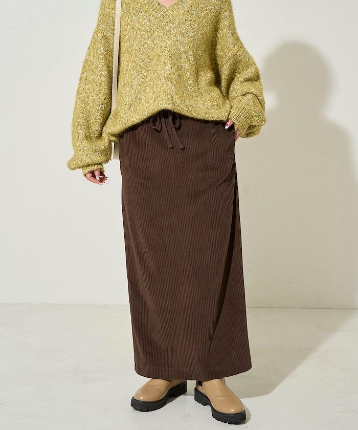 燈芯絨開衩休閒半身裙