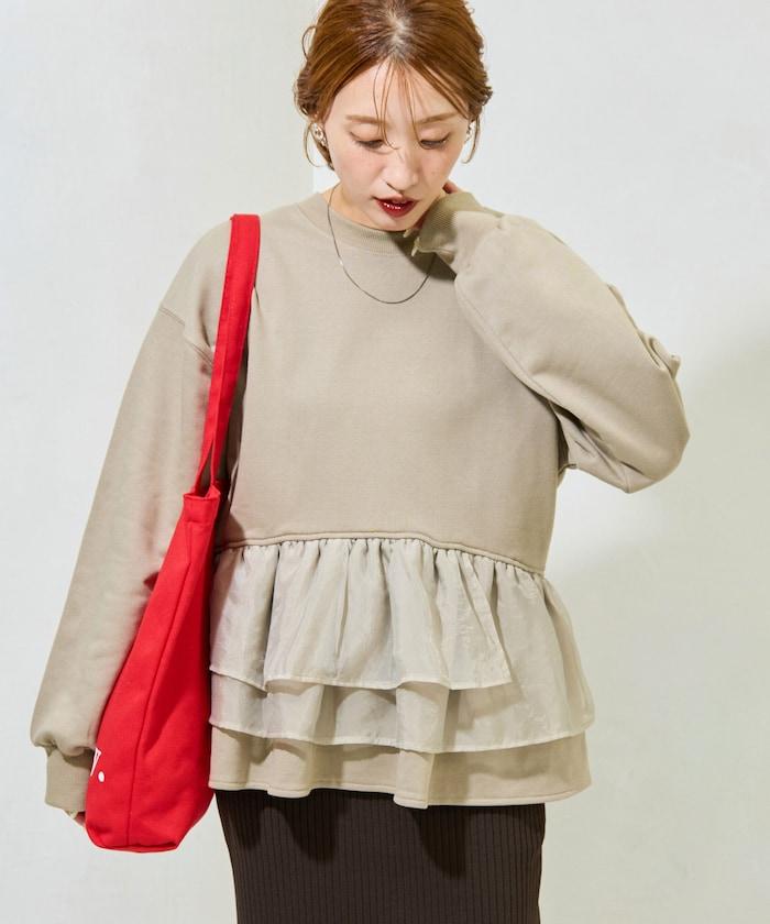 歐根紗荷葉邊拼接衛衣套頭衫