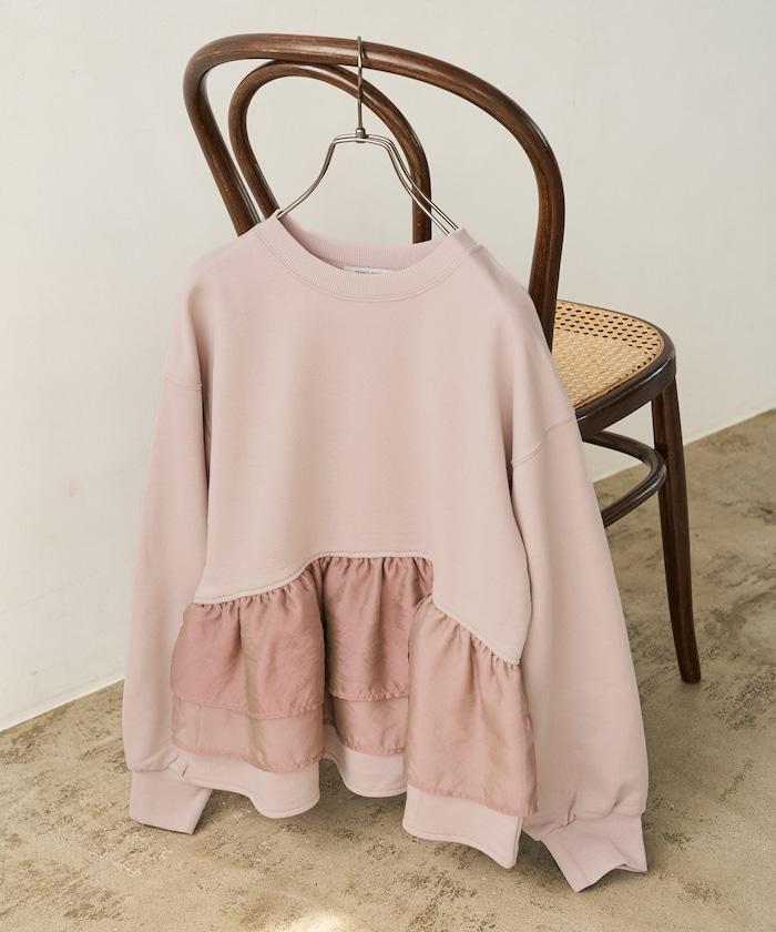 歐根紗荷葉邊拼接衛衣套頭衫