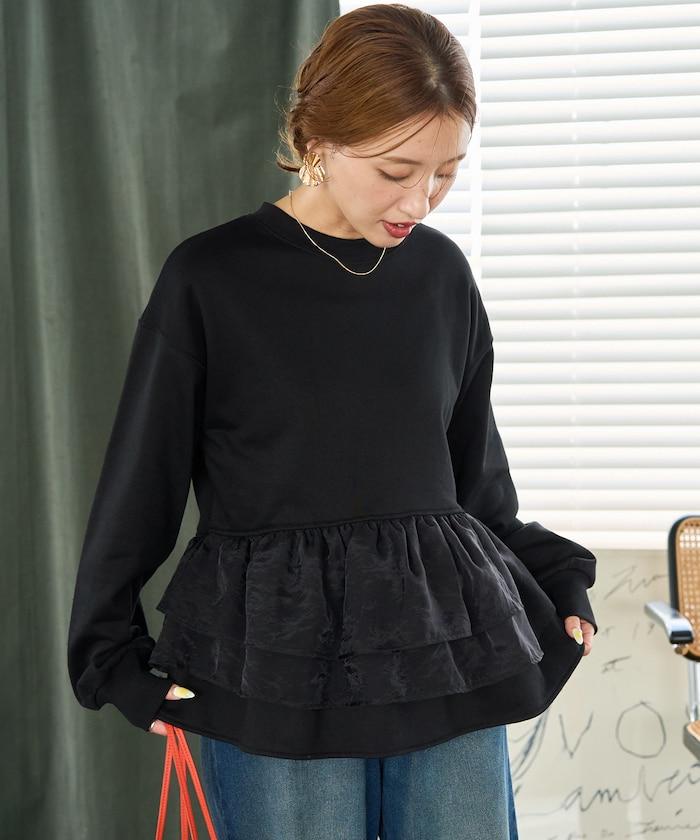 歐根紗荷葉邊拼接衛衣套頭衫