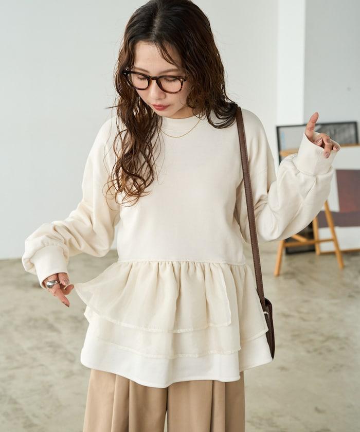 歐根紗荷葉邊拼接衛衣套頭衫