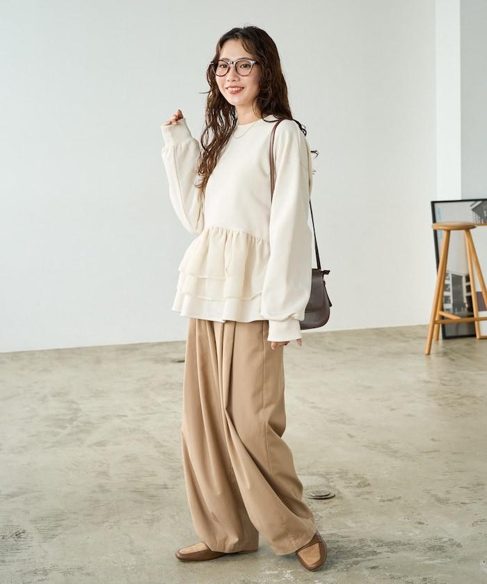 歐根紗荷葉邊拼接衛衣套頭衫