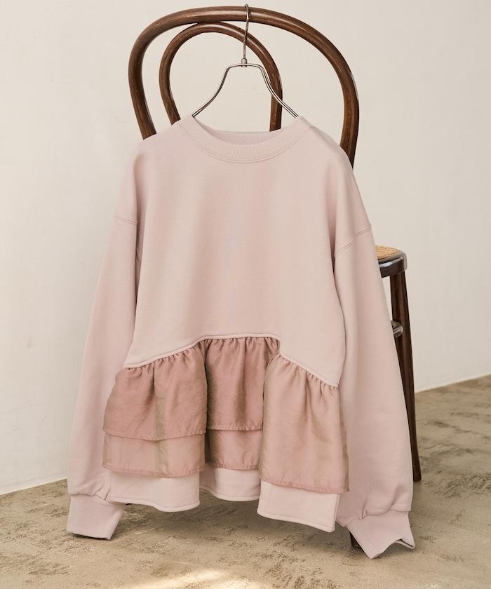 歐根紗荷葉邊拼接衛衣套頭衫