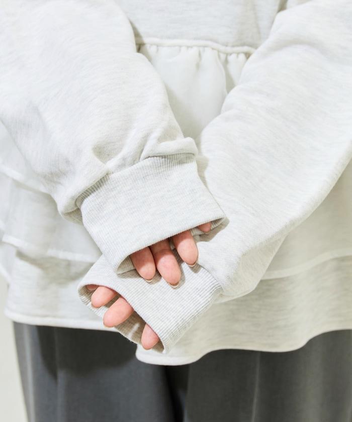 歐根紗荷葉邊拼接衛衣套頭衫