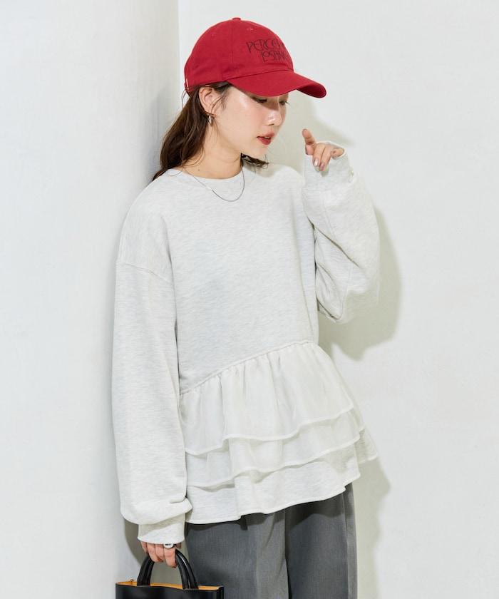 歐根紗荷葉邊拼接衛衣套頭衫