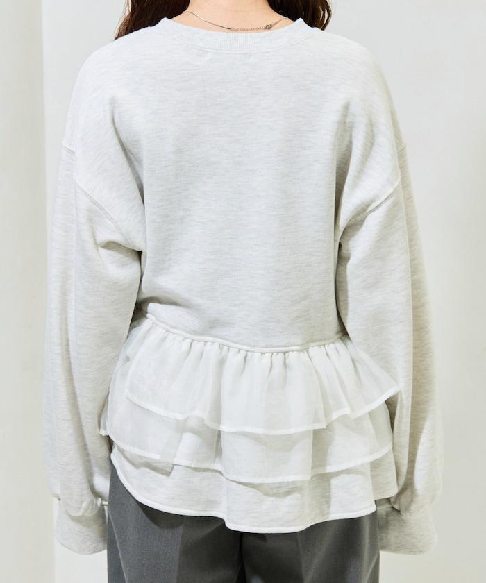 歐根紗荷葉邊拼接衛衣套頭衫