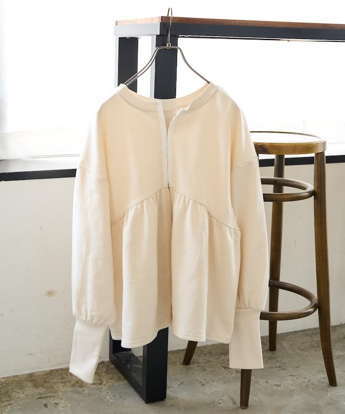 門襟開扣荷葉下襬兩穿衛衣套頭衫