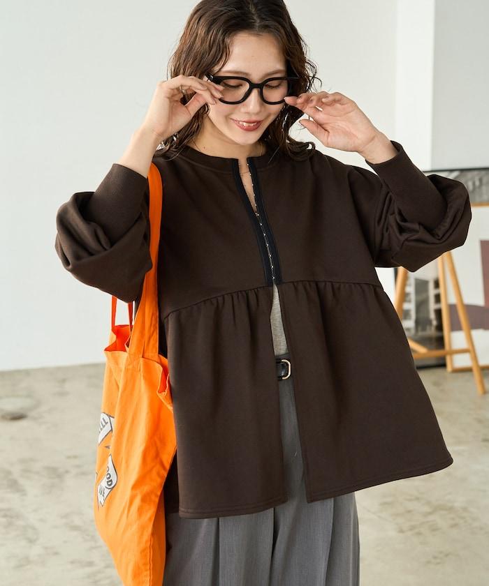 門襟開扣荷葉下襬兩穿衛衣套頭衫